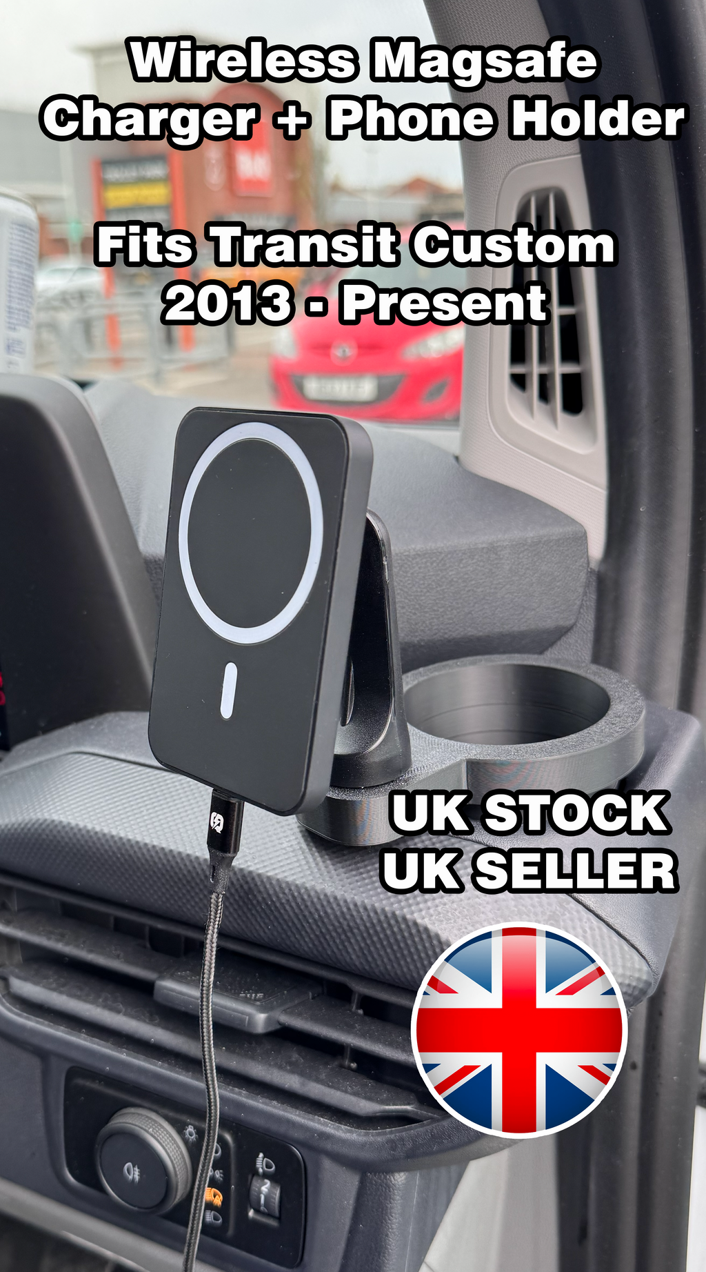 Wireless Magsafe Phone Charger Mount for Ford Transit Custom 2013+ onwards