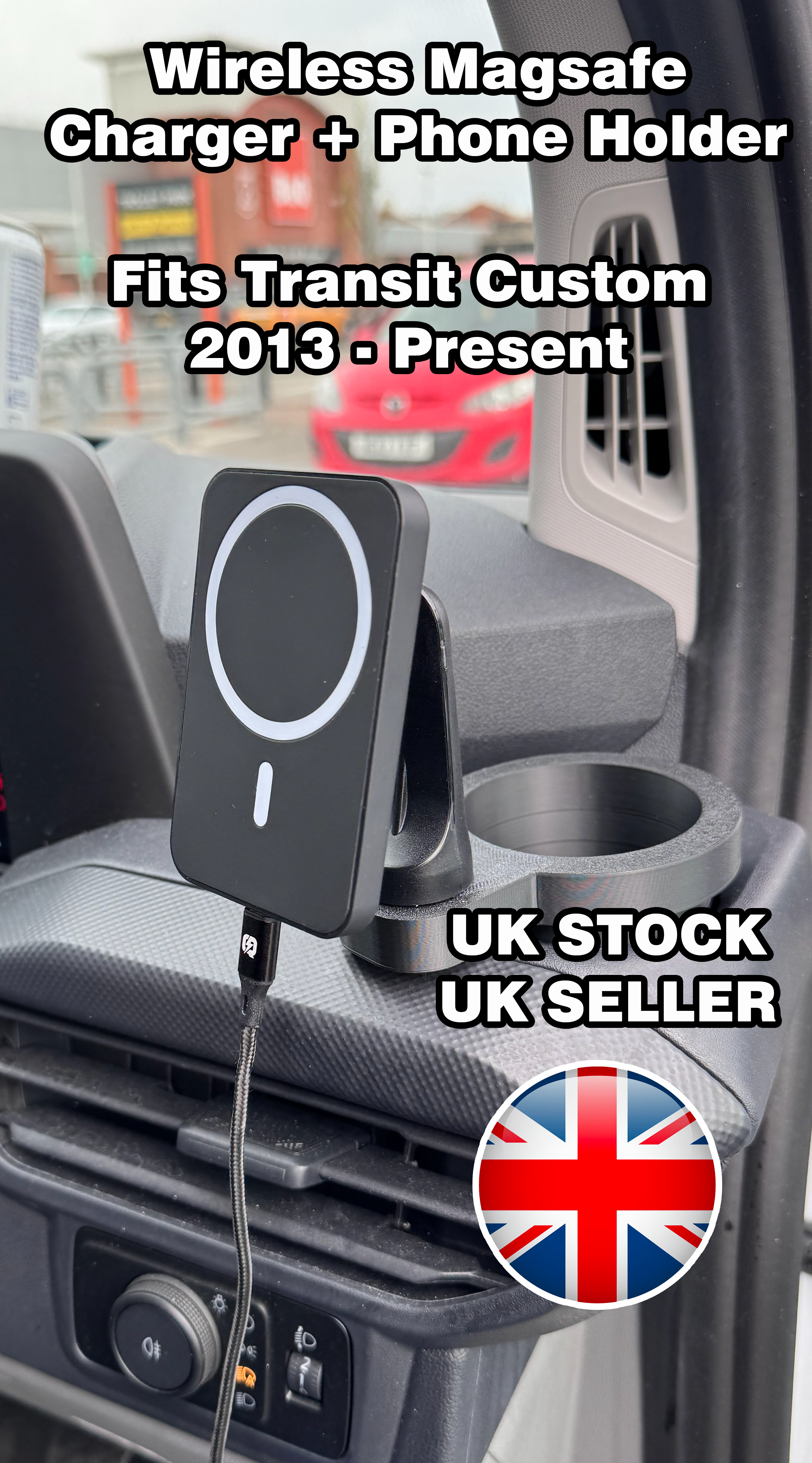 Wireless Magsafe Phone Charger Mount for Ford Transit Custom 2013+ onwards