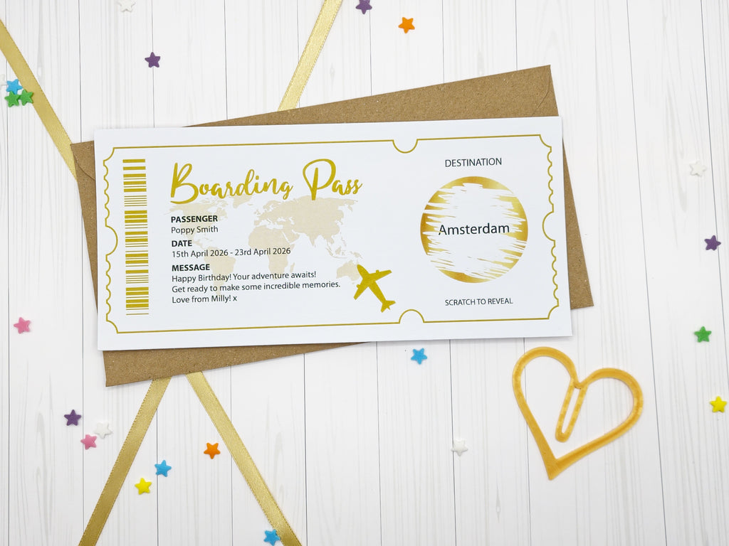Personalised Boarding Pass Scratch Reveal Card – Holiday or Flight Ticket