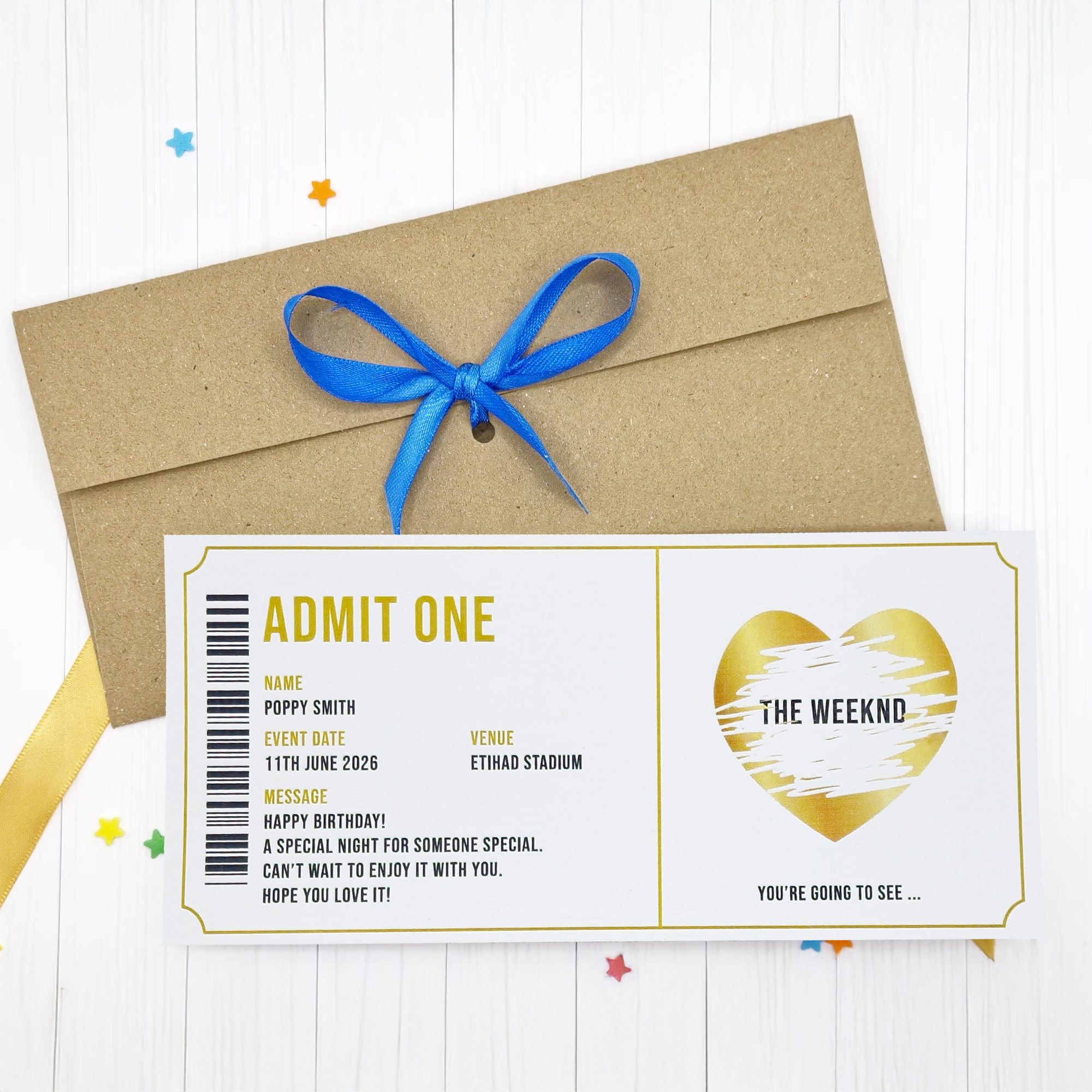 Personalised Theatre Ticket Event Concert Reveal Scratch Card