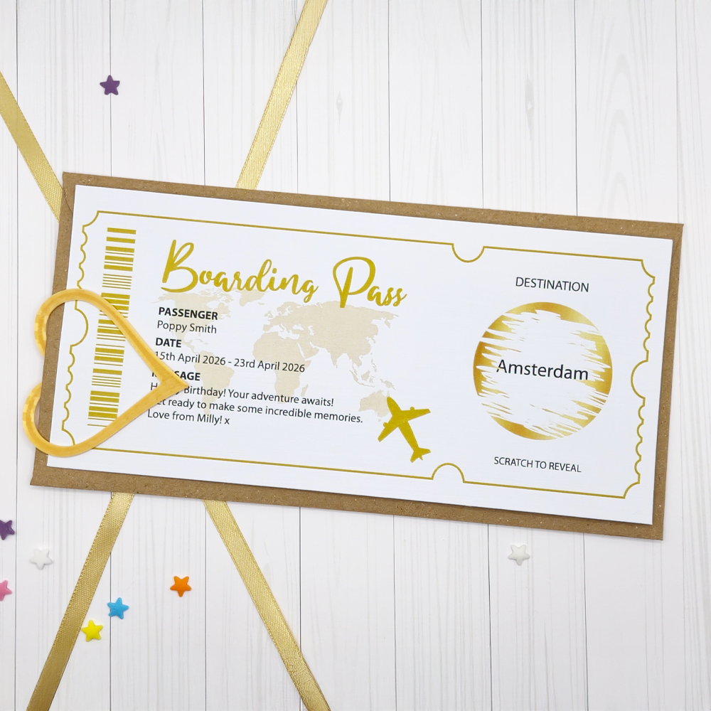 Personalised Boarding Pass Scratch Reveal Card – Holiday or Flight Ticket
