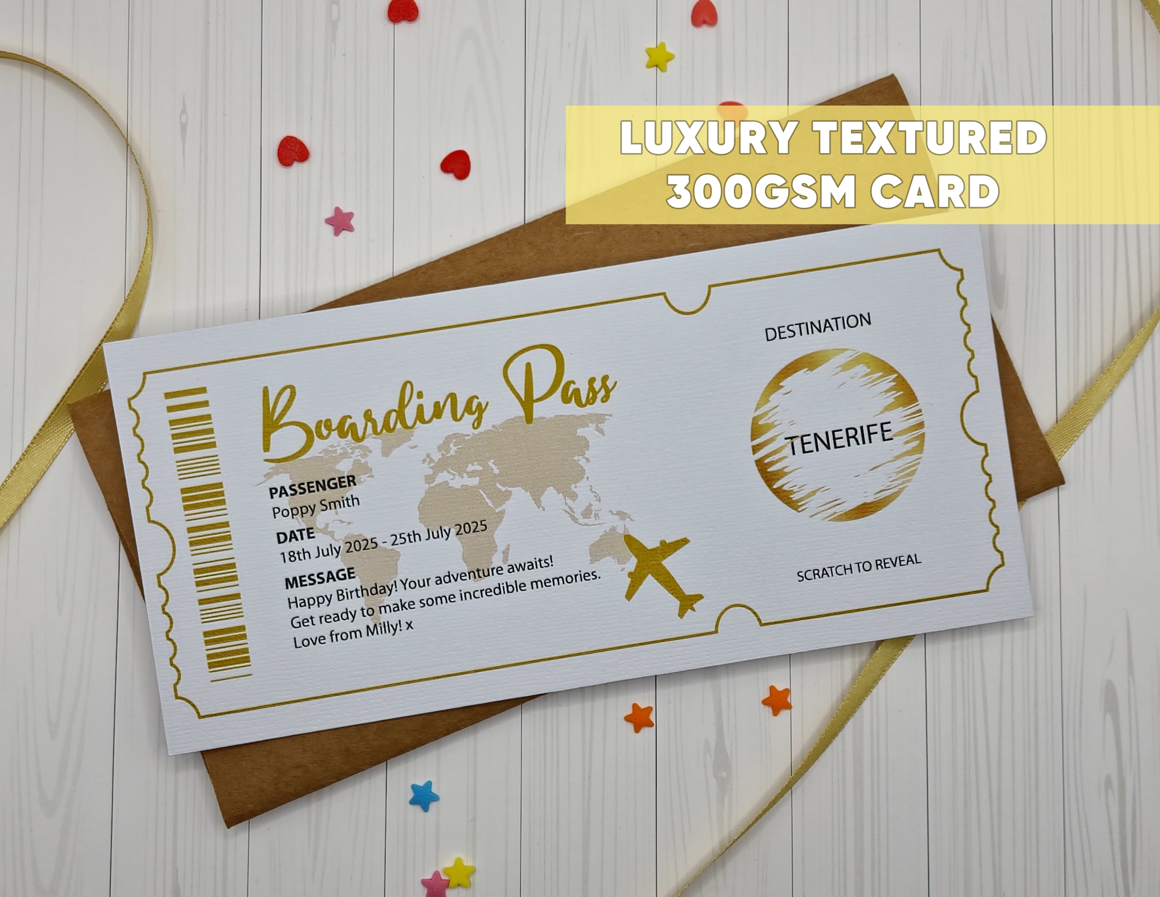 Personalised Boarding Pass Scratch Reveal Card – Holiday or Flight Ticket