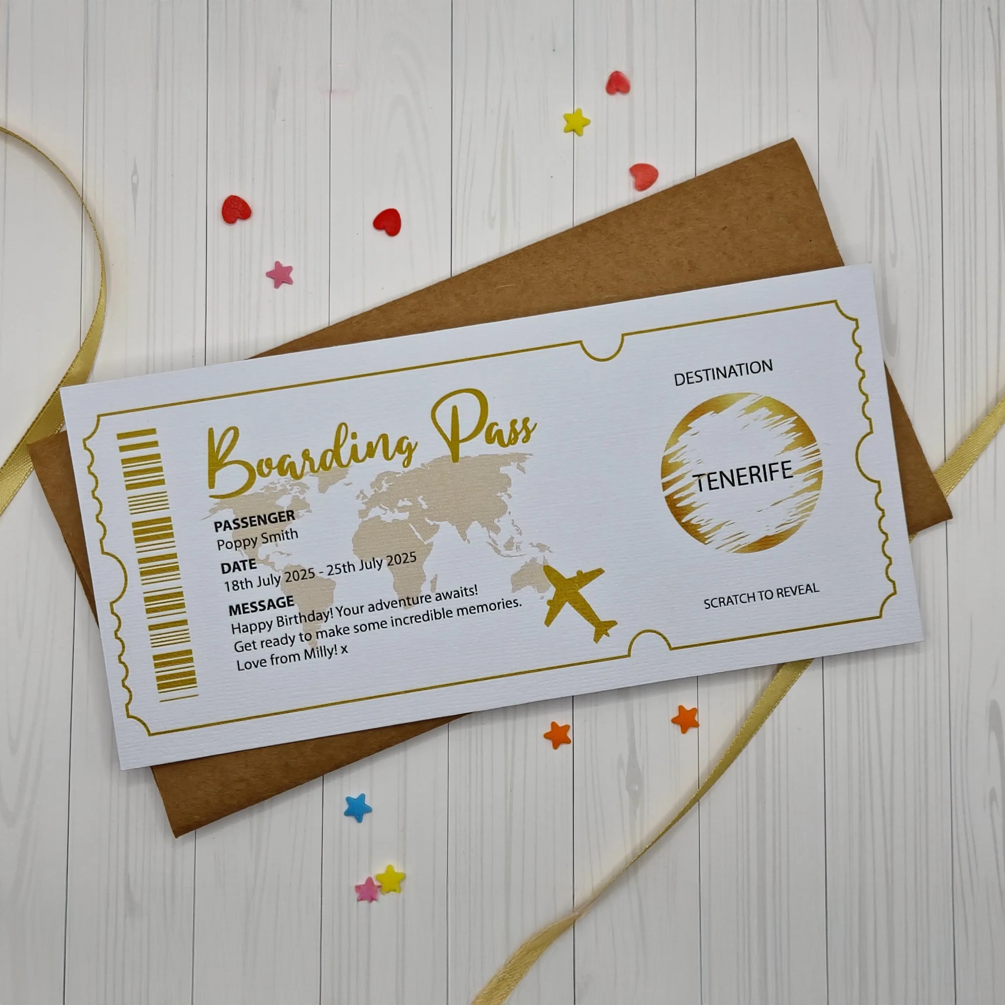 Personalised Boarding Pass Scratch Reveal Card – Holiday or Flight Ticket